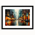 Framed landscape wall art showcasing a serene road scene with vibrant colors, set in a sleek black frame with a white mat, ideal for home decor.