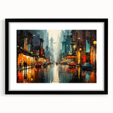 Framed landscape wall art showcasing a serene road scene with vibrant colors, set in a sleek black frame with a white mat, ideal for home decor.