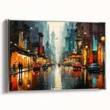 Framed canvas wall art depicting a serene landscape scene with winding roads and lush greenery, featuring a silver frame that enhances its modern aesthetic. Ideal for home decor, this piece adds tranquility and elegance to any room.