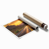 Colorful abstract landscape road design wall art print showcasing vibrant hues and intricate patterns, ideal for modern home decor; rolled and ready for framing.