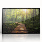 Framed acrylic wall art featuring a vibrant landscape design with winding roads, displayed in a sleek black frame, perfect for enhancing modern interiors.