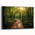 Framed canvas artwork displaying a scenic road landscape design in muted tones, featuring a sleek black frame, ideal for modern home decor or office settings.