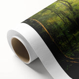 Rolled canvas artwork showcasing a vibrant landscape design with winding roads, featuring rich colors and intricate details, perfect for home decor enhancement.