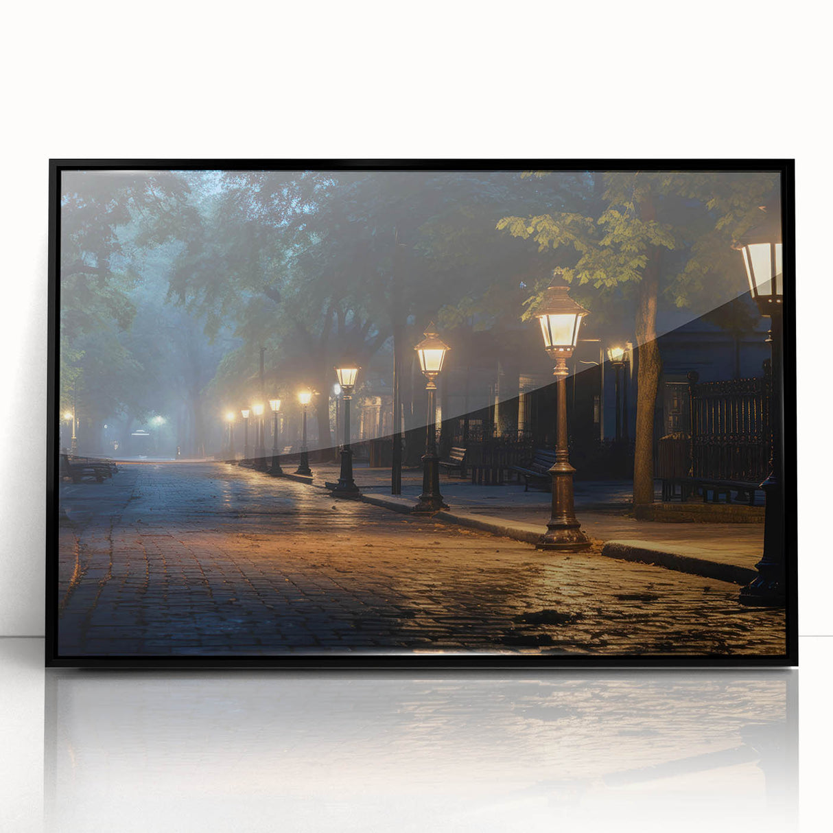 Framed acrylic wall art featuring a modern landscape design with a winding road, set against a black frame, ideal for contemporary home decor. Perfect for adding a serene touch to living spaces.