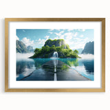 Framed wall art featuring a serene landscape road design, presented in a gold frame with a mat. Ideal for home decor, adding elegance and tranquility to any space.