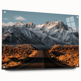 Acrylic glass wall art showcasing a vibrant landscape design with roads, featuring a side view and decorative pins, perfect for modern home decor accents.