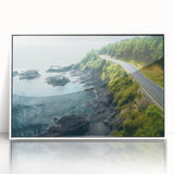 Framed acrylic wall art showcasing a serene landscape road design, featuring vibrant colors and a clean white frame, perfect for modern home decor.