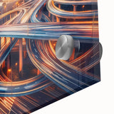 Close-up of a vibrant acrylic glass wall art piece depicting a scenic landscape with winding roads, showcasing rich colors and detailed texture, ideal for modern decor.