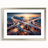 Framed wall art showcasing a stunning landscape road design, accented with a silver mat and frame, perfect for enhancing home decor and adding depth to any room.