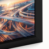 Framed canvas wall art featuring a serene landscape with winding roads, vibrant greenery, and a clear blue sky, ideal for home decor or office spaces.