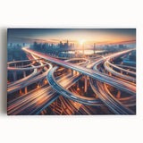 Stretched canvas artwork showcasing a vibrant landscape with winding roads under a bright blue sky, perfect for home decor or office spaces. Ideal for nature lovers.