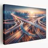 Stretched canvas artwork showcasing a serene landscape road design, featuring vibrant colors and intricate details, perfect for home decor or office ambiance.