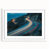 Framed wall art featuring a serene landscape design with a road, encased in a white mat for an elegant presentation, ideal for home decor enhancement.