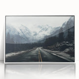 Framed acrylic wall art showcasing a scenic landscape with winding roads, presented in a sleek white frame, ideal for enhancing modern home decor.