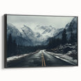 Framed canvas wall art showcasing a stunning landscape road design with a black frame, perfect for modern decor. Ideal for adding depth to living spaces.