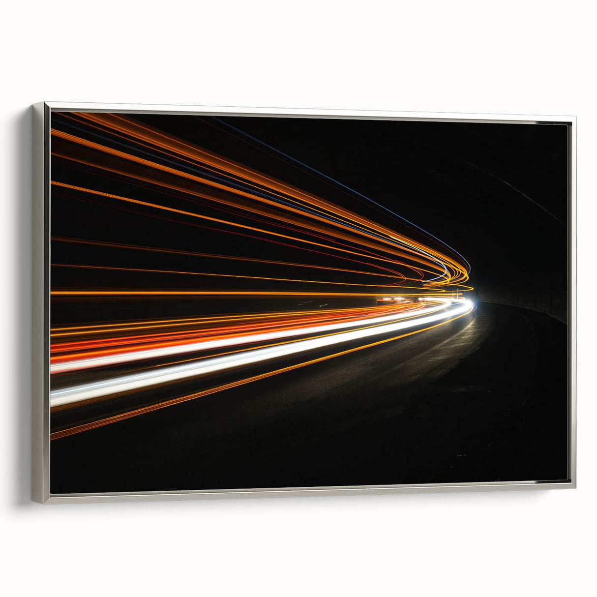 Framed canvas wall art depicting a serene landscape with winding roads, enhanced by a silver frame, perfect for modern home decor. Ideal for creating a calming atmosphere.