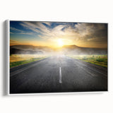 Framed canvas wall art showcasing a serene landscape with winding roads, featuring soft colors and a minimalist design, perfect for modern home decor.