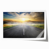 Rolled print of a scenic landscape featuring winding roads and lush greenery, designed for wall art display. Perfect for home decor enthusiasts seeking nature-inspired artwork.