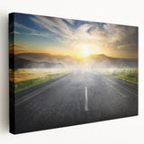 Stretched canvas wall art showcasing a captivating landscape design with winding roads, vibrant colors, and intricate details, perfect for home decor enhancement.