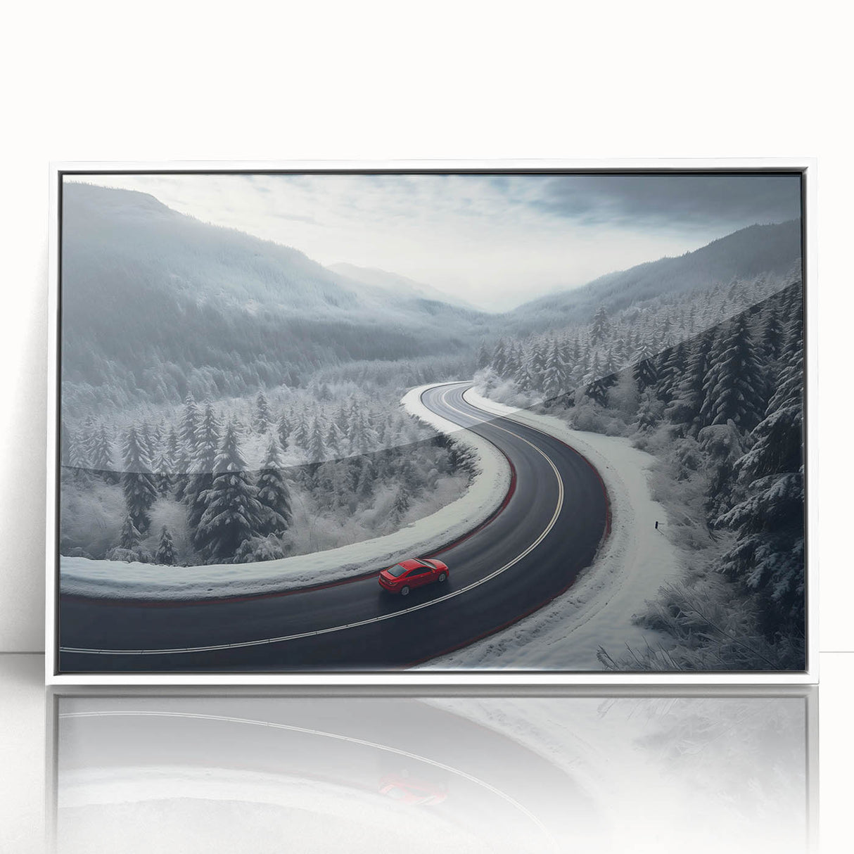 Framed acrylic wall art featuring a serene landscape road design, with a white frame and glossy finish, ideal for home decor and modern interiors.