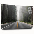 Acrylic glass wall art depicting a vibrant landscape road design, featuring rich colors and intricate details, elegantly displayed with stylish pins for modern decor.