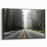 Framed canvas wall art showcasing a contemporary landscape design with winding roads, featuring a sleek black frame that enhances the vibrant colors and details of the scene. Perfect for modern home decor.