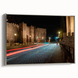 Framed canvas wall art depicting a serene landscape with winding roads, soft green hills, and a silver frame, perfect for enhancing modern home decor.