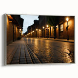 Framed canvas wall art showcasing a serene landscape with winding roads, enhanced by a sleek silver frame, perfect for modern home decor.