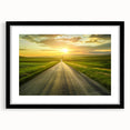 Framed wall art featuring a stunning landscape design with roads, showcasing vibrant colors and intricate details, set in a sleek black frame with a mat for elegance.
