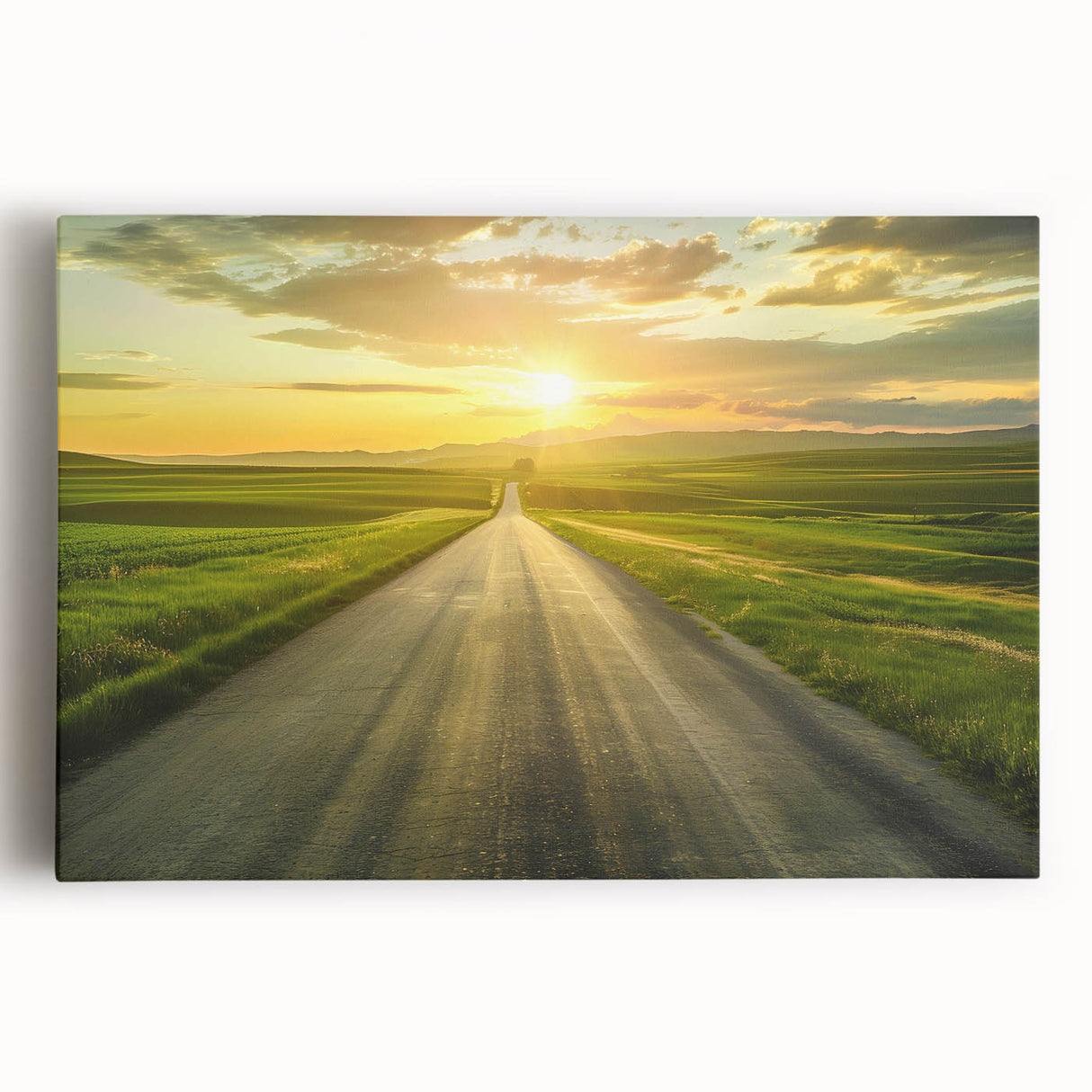 Stretched canvas wall art showcasing a vibrant landscape road design with rich colors, perfect for enhancing modern home décor and creating a serene atmosphere.