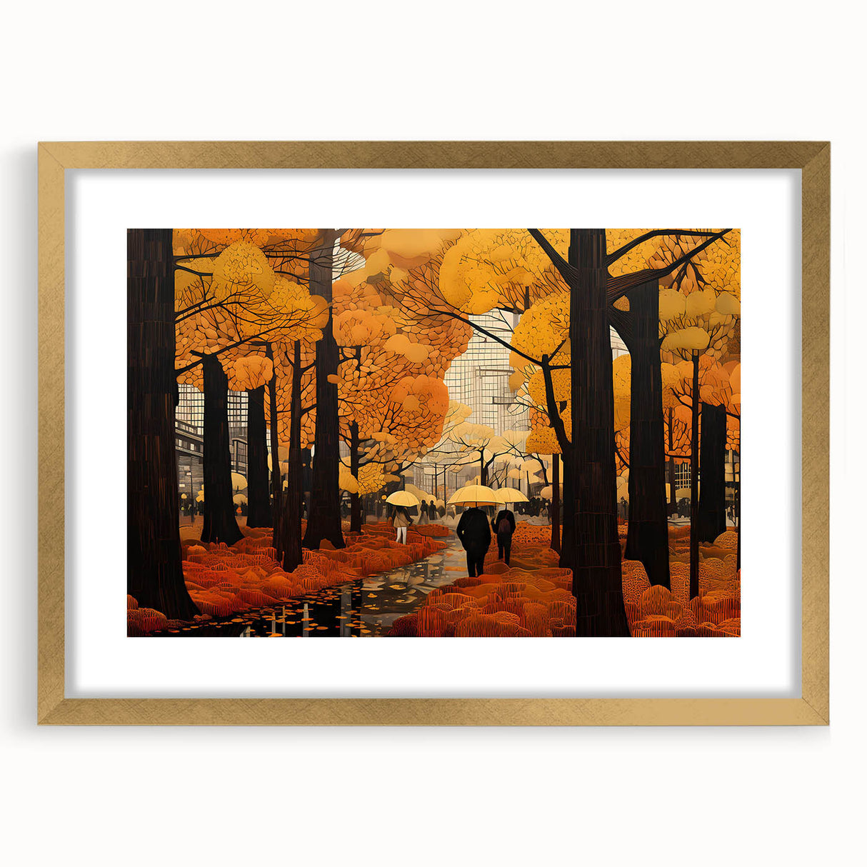 Framed wall art collection showcasing a scenic landscape with roads, featuring a stylish gold frame and matting, ideal for modern home decor enhancement.