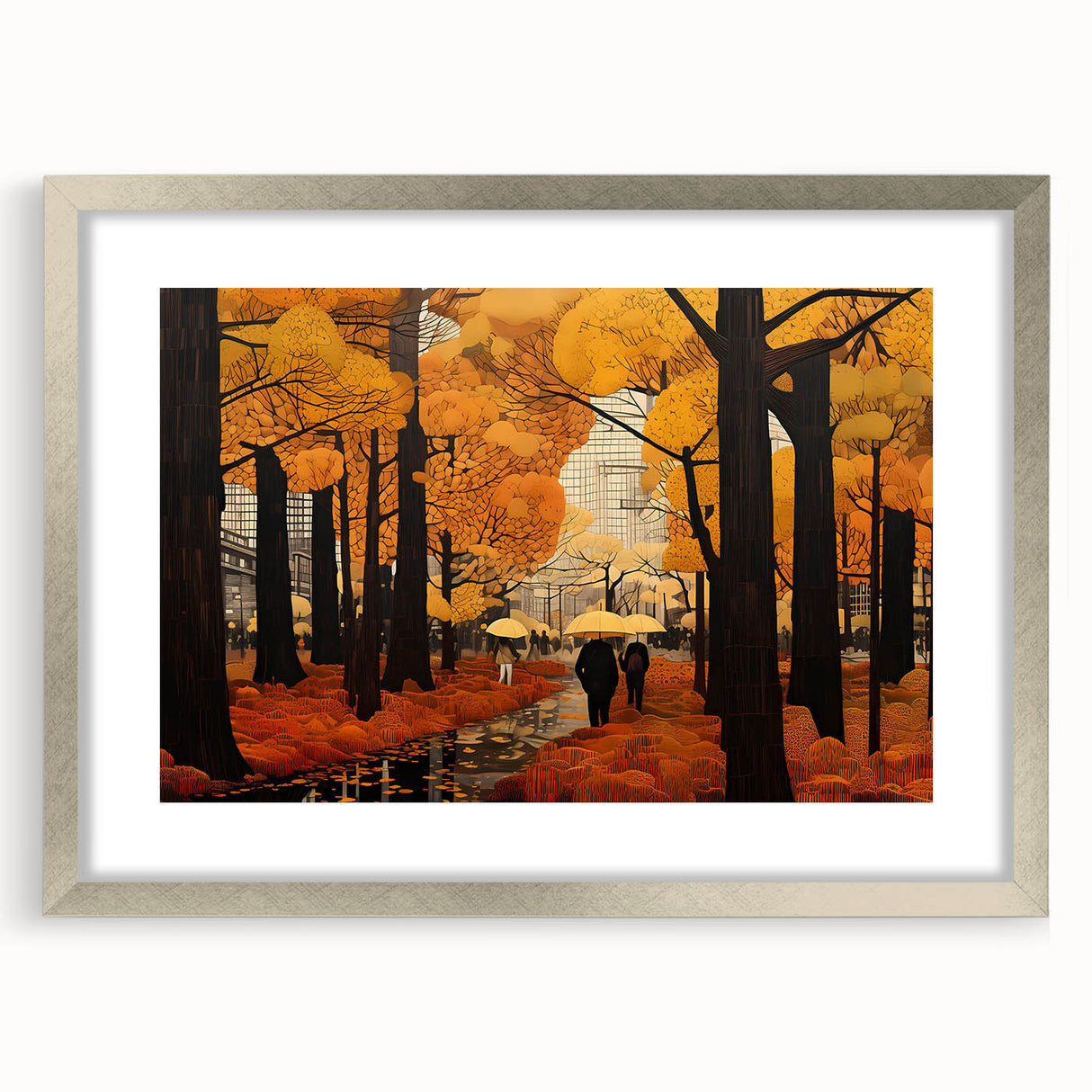 Framed wall art featuring a serene landscape design with winding roads, showcased in a silver frame with a mat, ideal for modern home decor.