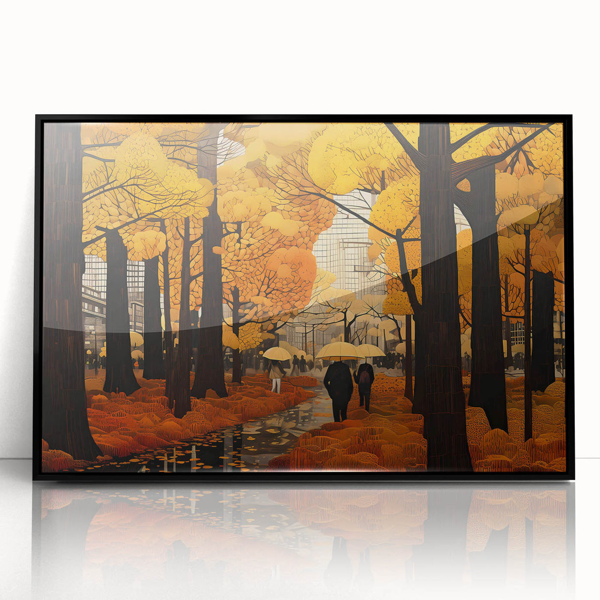 Framed acrylic wall art showcasing a modern landscape road design with a black frame, ideal for contemporary home decor and artistic ambiance.