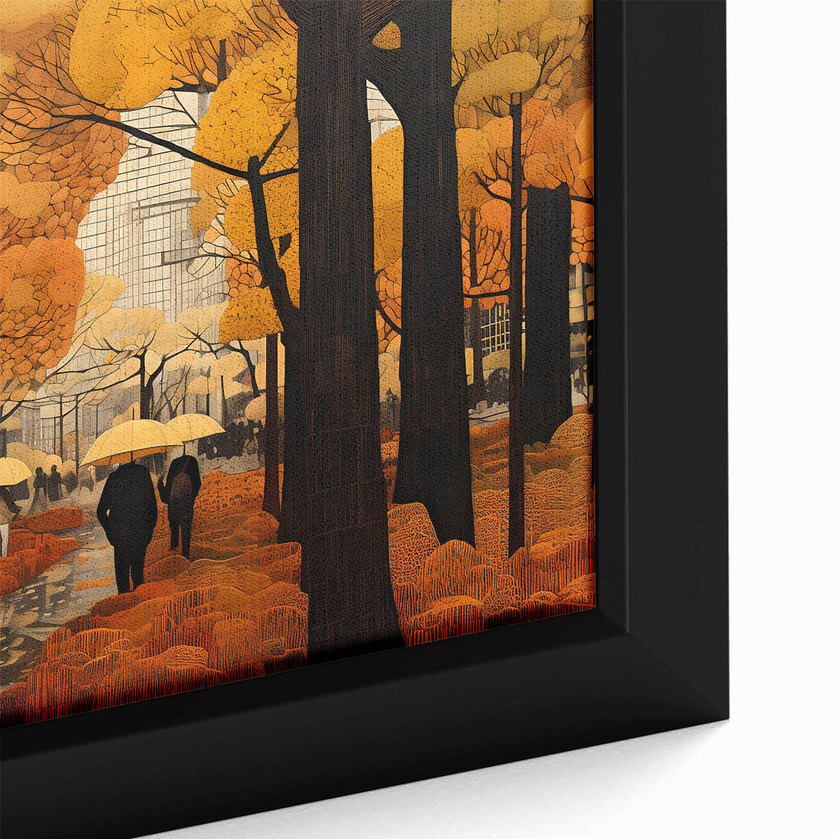 Close-up of a framed canvas artwork showcasing a vibrant landscape with winding roads, detailed textures, and rich colors, ideal for home decor or office spaces.