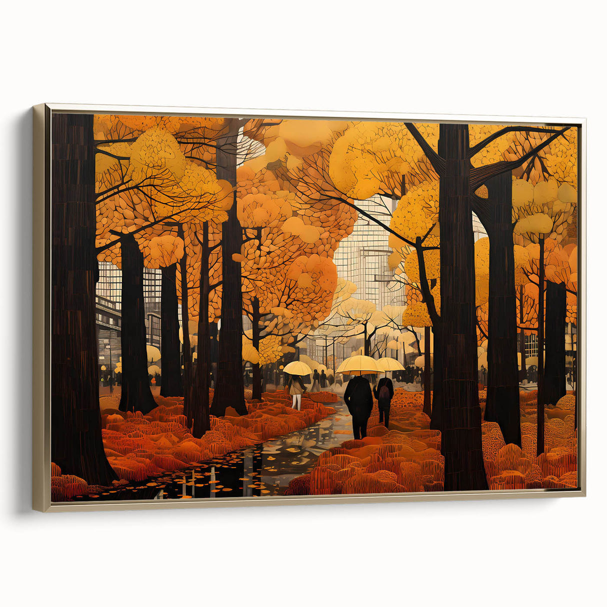 Framed canvas wall art showcasing a stunning landscape design with winding roads, set against a gold border, perfect for home decor enhancement.