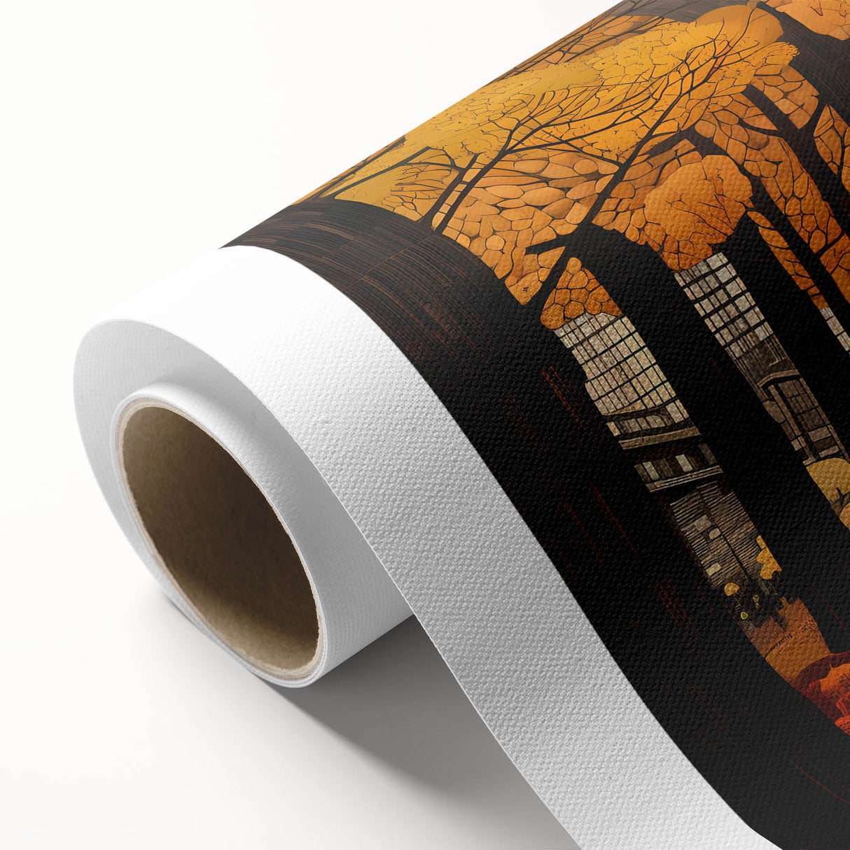 Rolled canvas showcasing a serene landscape road design, featuring vibrant colors and intricate details, perfect for home decor or art enthusiasts.