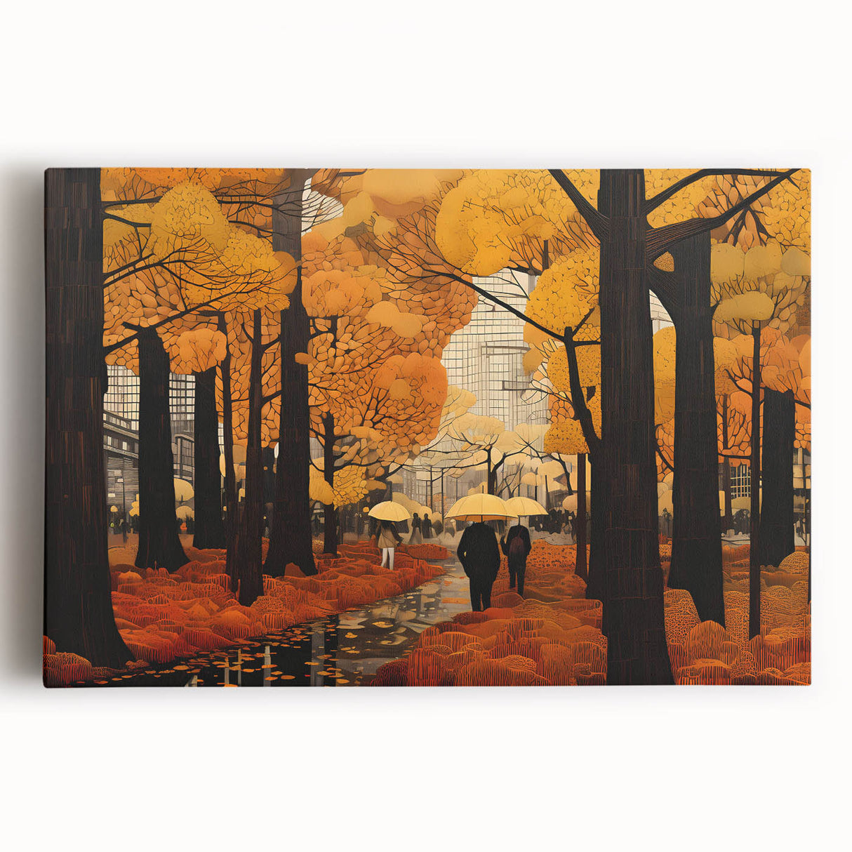 Stretched canvas wall art showcasing a vibrant landscape road design, featuring rich colors and intricate details, ideal for modern home decor. Perfect for adding depth and character to any space.