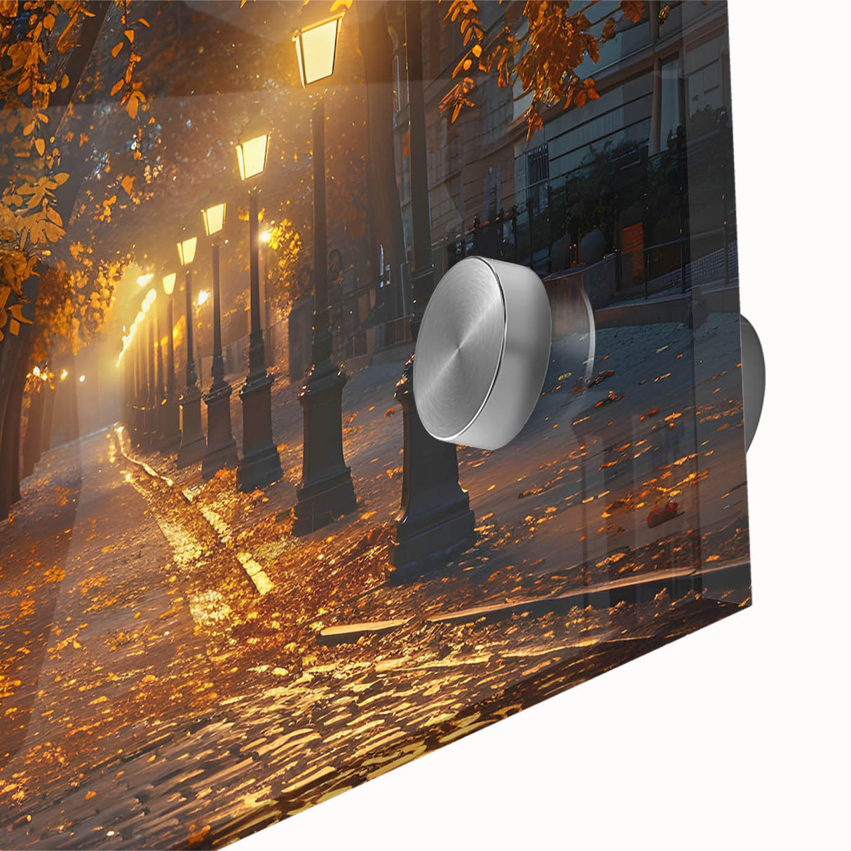 Close-up of a vibrant acrylic glass artwork depicting a serene landscape with winding roads, perfect for modern home decor. Ideal for art enthusiasts seeking unique wall art.