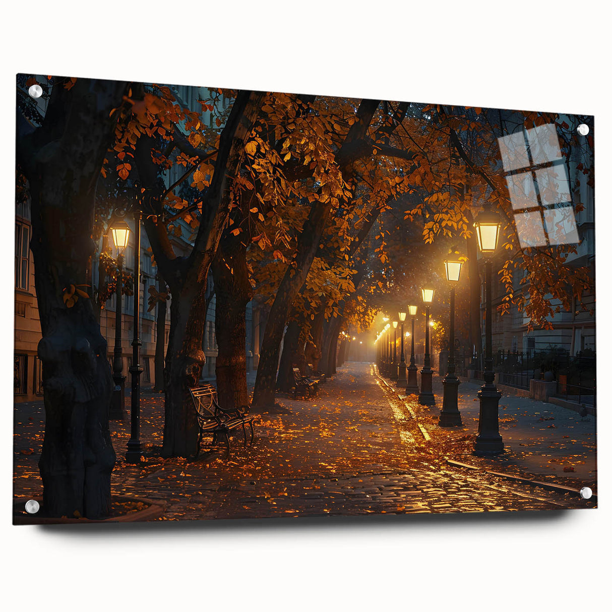 Acrylic glass wall art featuring a modern landscape design with vibrant colors, showcasing scenic roads and natural elements, perfect for home decor.