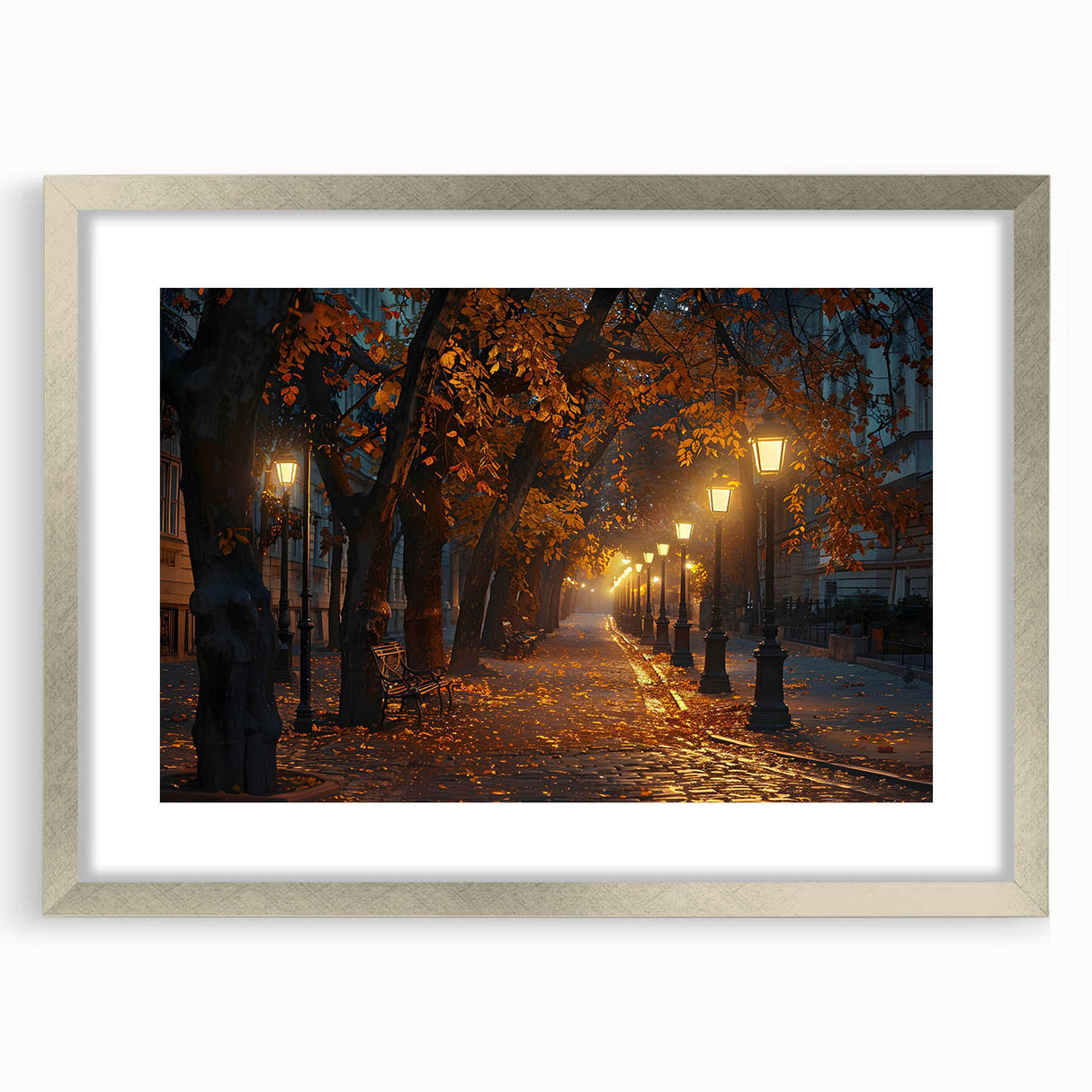 Framed wall art displaying a serene landscape scene with winding roads, set in a silver mat, perfect for home decor and interior design aesthetics.