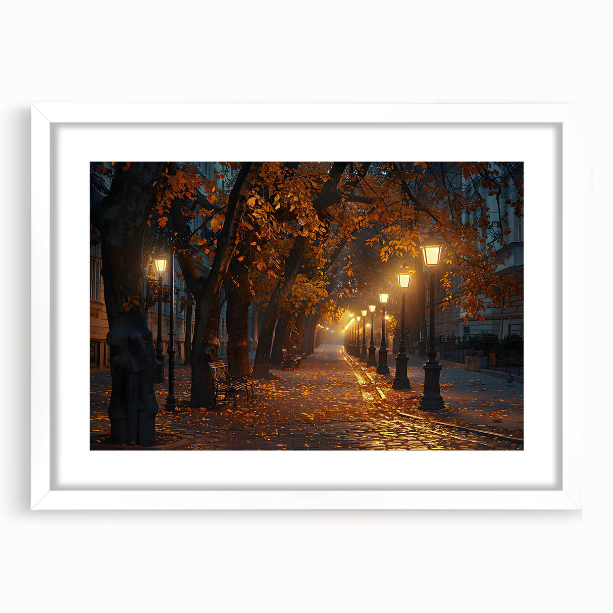 Framed wall art featuring a serene landscape design with winding roads and lush greenery, set in a stylish white frame with a mat for an elegant finish. Ideal for home decor enthusiasts seeking to enhance their living space with nature-inspired art.