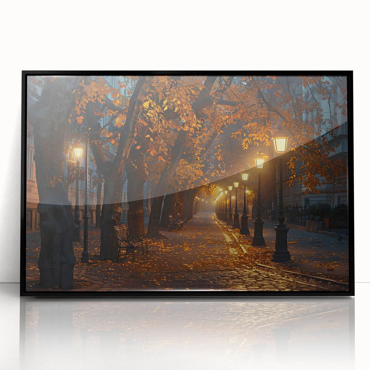Framed acrylic wall art showcasing a modern landscape design with a black frame, perfect for enhancing home decor. Ideal for contemporary spaces and art enthusiasts.