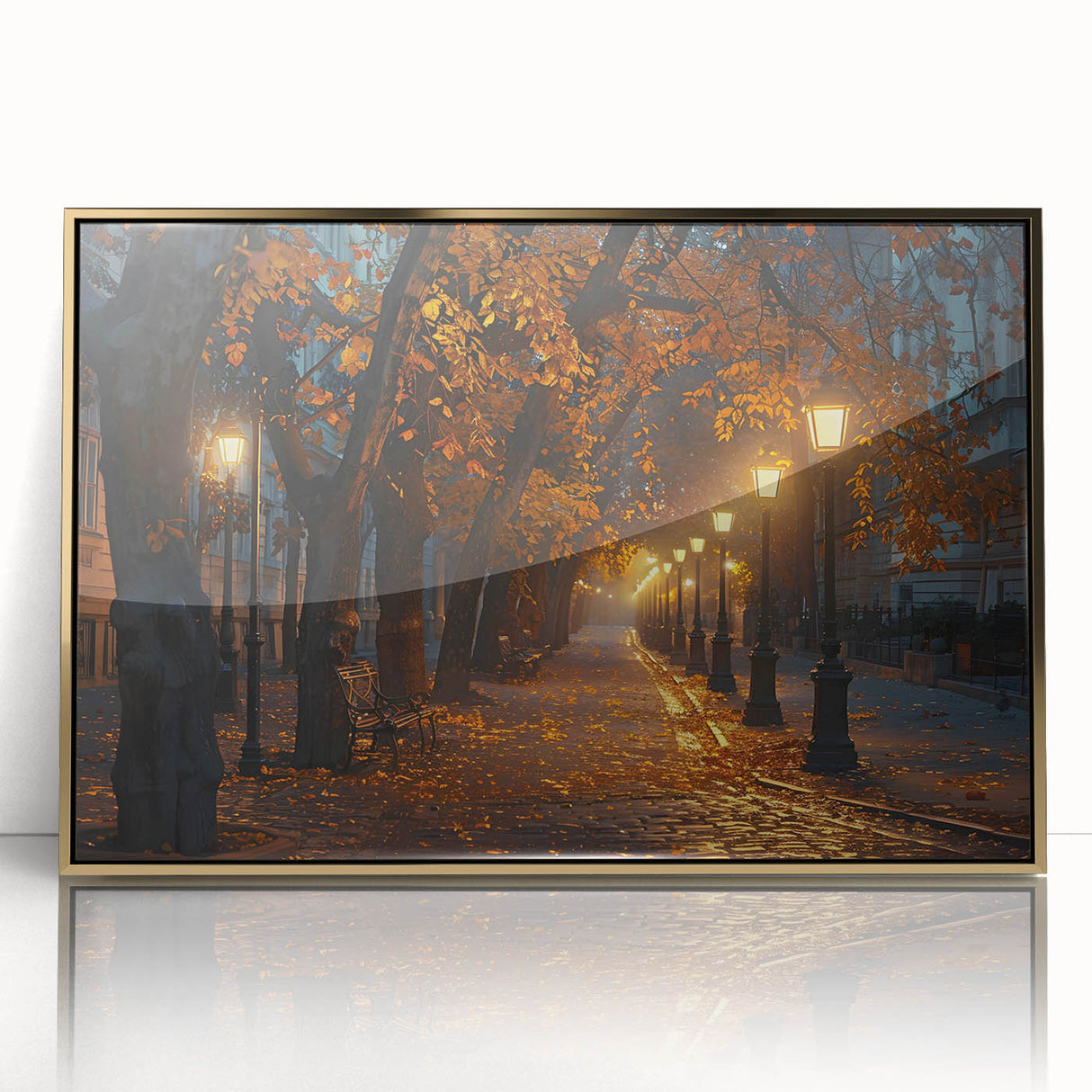 Framed acrylic wall art featuring a scenic landscape design with winding roads, set in a stylish gold frame, ideal for modern home decor. Perfect for adding elegance and depth to any living space.