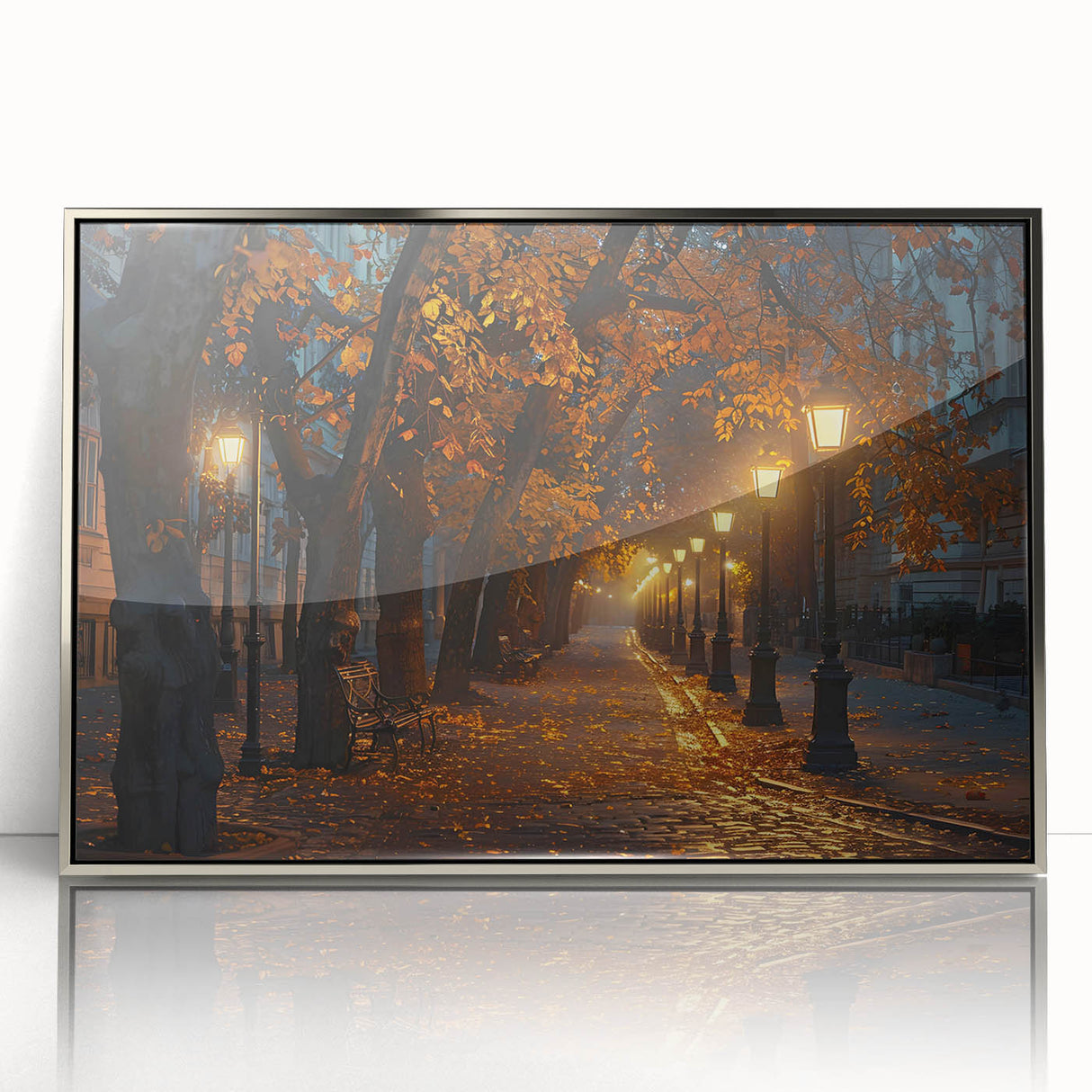 Framed acrylic wall art showcasing a dramatic landscape with winding roads, featuring silver accents and a modern design, ideal for home decor enhancement.