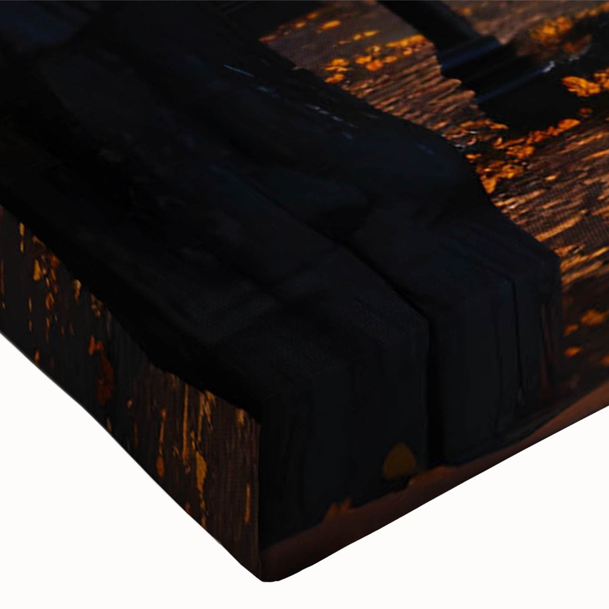 Close-up of a stretched canvas depicting a vibrant landscape road design, showcasing rich colors and intricate details, ideal for modern home decor.