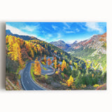 Stretched canvas artwork showcasing a scenic landscape road design, featuring vibrant colors and intricate details, perfect for modern home decor.