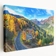 Stretched canvas wall art showcasing a scenic landscape with winding roads and vibrant greenery, perfect for modern home decor. Ideal for adding a serene touch to living spaces.