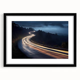 Framed wall art featuring a scenic landscape road design with a black mat and frame, perfect for home decor, adding elegance to any room.