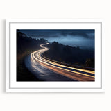 Framed wall art collection showcasing a serene landscape road design, featuring a white mat and sleek frame, ideal for enhancing modern interior decor.