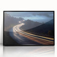 Framed acrylic wall art showcasing a stunning black and white landscape of winding roads, ideal for modern home decor. The artwork adds a touch of elegance to any living space.